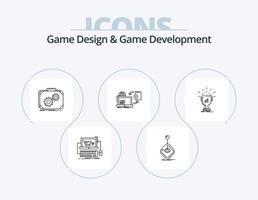 conception de jeux et ligne de développement de jeux pack d'icônes 5 conception d'icônes. éditeur. animation. prix. scénario. développeur vecteur
