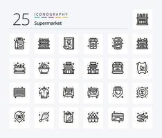 pack d'icônes de 25 lignes de supermarché, y compris la confiture. abeille. bifurquer. supermarché. en ligne vecteur