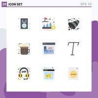 pictogramme ensemble de 9 couleurs plates simples de conception boisson commerce cacao thanksgiving éléments de conception vectoriels modifiables vecteur