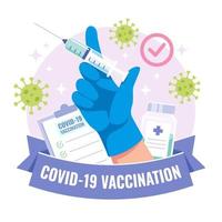 vaccination covid-19 avec une main tenant une seringue vecteur