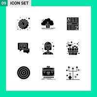 9 glyphes solides vectoriels thématiques et symboles modifiables des messages informatiques contextuels d'avatar éléments de conception vectoriels modifiables sur Internet vecteur
