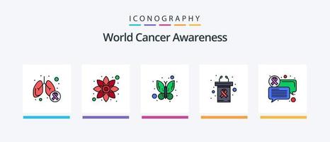ligne mondiale de sensibilisation au cancer remplie de 5 icônes comprenant du verre. jus de pomme. publicité. machine. masse. conception d'icônes créatives vecteur