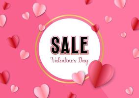 bannière de vente saint valentin pour modèle de papier coeur entreprise fond rose vecteur