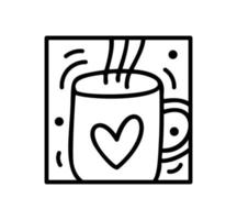 tasse de composition vectorielle Saint-Valentin avec coeur. logo de constructeur de vacances d'amour dessiné à la main dans un cadre horizontal carré pour carte de voeux, invitation à la conception web vecteur