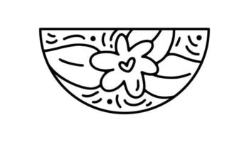 fleur de vecteur de saint valentin dessinée à la main avec constructeur de coeur dans un cadre demi-rond. logo d'illustration de composition d'amour romantique pour carte de voeux, vacances de conception web