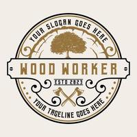 vintage arbre hache travailleurs du bois logo menuiserie insigne étiquette illustration vecteur conception
