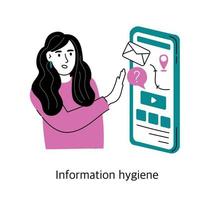 hygiène des informations. le concept de santé mentale et de psychologie. illustration vectorielle d'une fille isolée sur fond blanc. vecteur