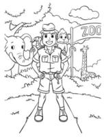 coloriage de gardien de zoo pour les enfants vecteur