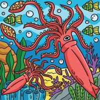 dessin animé coloré animal marin calmar géant vecteur