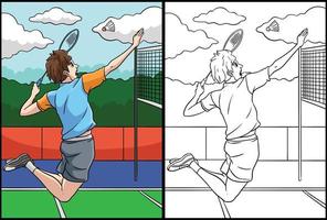 coloriage de badminton illustration colorée vecteur