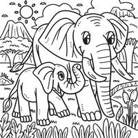 coloriage mère éléphant et bébé éléphant vecteur