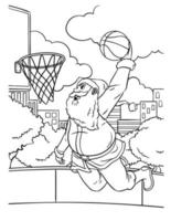 coloriage de santa slam dunk de basket-ball pour les enfants vecteur