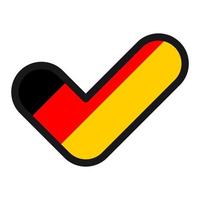 drapeau de l'allemagne en forme de coche, approbation du signe vectoriel, symbole des élections, vote. vecteur