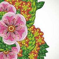 carte de voeux d'illustration vectorielle beauté et mode. fond avec des fleurs et des feuilles. zentangl, gribouillage. livres de coloriage pour adultes. vecteur