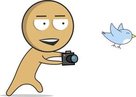 un photographe avec un appareil photo dans les mains photographie un oiseau vecteur