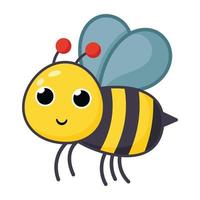 insecte volant pollinisateur de miel, dessin animé plat d'abeille mignonne vecteur