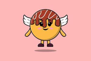 personnage takoyaki de dessin animé mignon portant des ailes vecteur