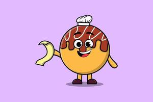 personnage de dessin animé takoyaki chef avec menu à la main vecteur