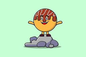 personnage de dessin animé mignon takoyaki debout dans la pierre vecteur