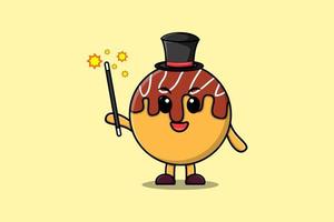 un magnifique magicien de dessin animé mignon intelligent takoyaki vecteur