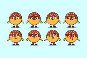 définir des expressions de personnage de dessin animé takoyaki kawaii vecteur