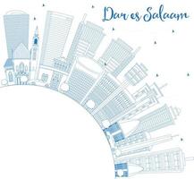 contour de la ville de dar es salaam en tanzanie avec des bâtiments bleus et un espace de copie. vecteur