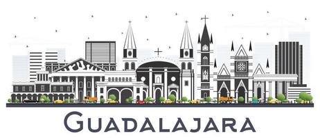horizon de guadalajara au mexique avec des bâtiments gris isolés sur blanc. vecteur