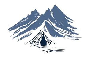 camping dans la nature, montagnes, illustrations dessinées à la main vecteur