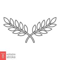 laurier, icône de couronne. style de contour simple. symbole de la victoire, prix du gagnant, branche et feuilles, concept romain. conception d'illustration vectorielle de ligne isolée sur fond blanc. trait modifiable eps 10. vecteur