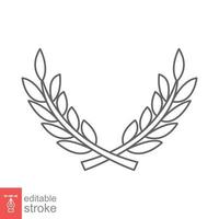 laurier, icône de couronne. style de contour simple. symbole de la victoire, prix du gagnant, branche et feuilles, concept romain. conception d'illustration vectorielle de ligne isolée sur fond blanc. trait modifiable eps 10. vecteur