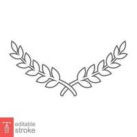 laurier, icône de couronne. style de contour simple. symbole de la victoire, prix du gagnant, branche et feuilles, concept romain. conception d'illustration vectorielle de ligne isolée sur fond blanc. trait modifiable eps 10. vecteur