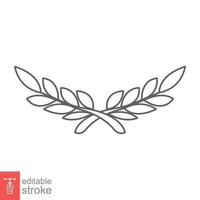 laurier, icône de couronne. style de contour simple. symbole de la victoire, prix du gagnant, branche et feuilles, concept romain. conception d'illustration vectorielle de ligne isolée sur fond blanc. trait modifiable eps 10. vecteur