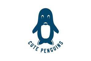 création de logo de dessin animé de personnage de mascotte de poupée de pingouins mignons simples et drôles vecteur