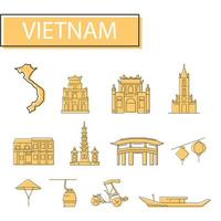 ensemble d'icônes du vietnam. ensemble de carte, architecture, tradition et plus encore. vecteur
