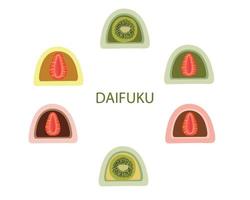 vecteur de daifuku. daifuku sur fond blanc. le daifuku est un dessert japonais. collection de différents mochi daifuku