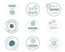 aliments biologiques, produits naturels et logo, autocollants et badges de vie saine. vecteur