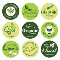 aliments biologiques, produits naturels et logo, autocollants et badges de vie saine. vecteur