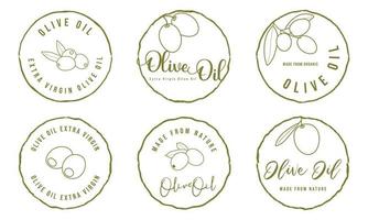 produits biologiques et naturels pour l'enseigne, les étiquettes, les autocollants, les badges et le logo de l'huile d'olive. vecteur