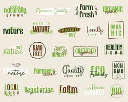 aliments biologiques, enseignes de produits naturels et autocollants pour le marché alimentaire. vecteur