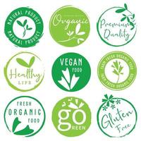 aliments biologiques, produits naturels et logo, autocollants et badges de vie saine. vecteur