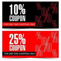 modèle de conception de coupon de réduction. illustration vectorielle d'un bon cadeau, d'un bon ou d'un certificat avec signe de pourcentage sur fond rouge ou noir pour la vente et la promotion de remise pendant la saison des achats. vecteur