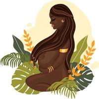 femme africaine enceinte et éléments de la nature. illustration vectorielle isolée sur fond blanc vecteur