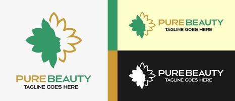 modèle de logo de conception de beauté pure avec objet visage de femme en fleur. illustration vectorielle vecteur