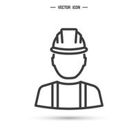 travailleur casqué. ouvrier du bâtiment, entrepreneur ou ingénieur. illustration vectorielle modifiable isolée vecteur
