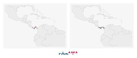 deux versions de la carte du panama, avec le drapeau du panama et surlignées en gris foncé. vecteur