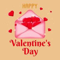 carte de saint valentin avec une enveloppe postale rose pleine de coeurs rouges. symbole de message d'amour. carte postale du 14 février. le concept de célébrer la saint-valentin et l'amour. illustration vectorielle. vecteur