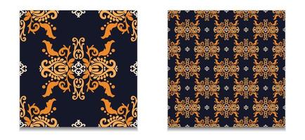 deux modèles sans couture de modèles vintage. ensemble de motifs damassés vectoriels. couleur bleu, orange. pour le tissu, le carrelage, le papier peint ou l'emballage. graphiques vectoriels. vecteur