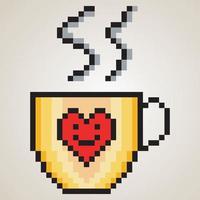 tasse à café chaude avec pixel art. illustration vectorielle vecteur