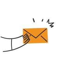 personne doodle dessiné à la main tenant une enveloppe e-mail illustration vecteur