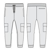 polaire tissu jogger pantalons de survêtement mode technique croquis plat modèle d'illustration vectorielle avant, vues arrière. vecteur